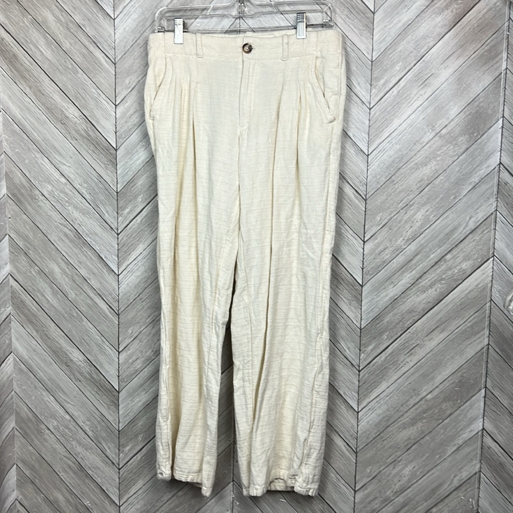 Urban Outfitters UO Linen Blend Cream Wide Leg Pants 4